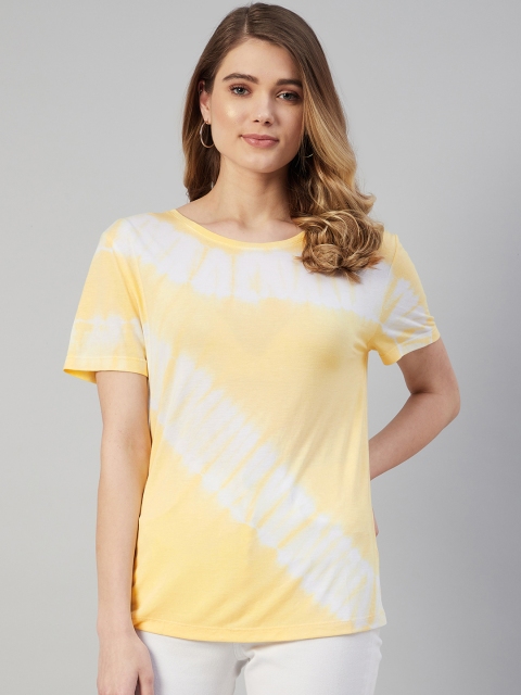 

Marks & Spencer Women Yellow & White Tie and Dye Printed T-shirt