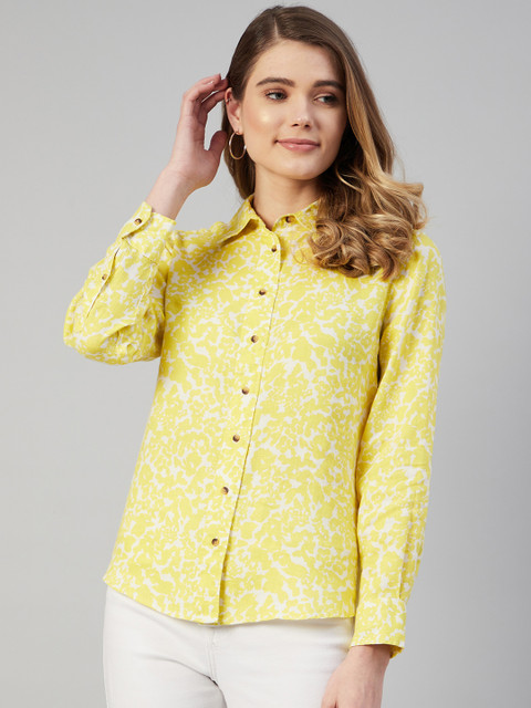 

Marks & Spencer Women Yellow & White Floral Print Linen Top