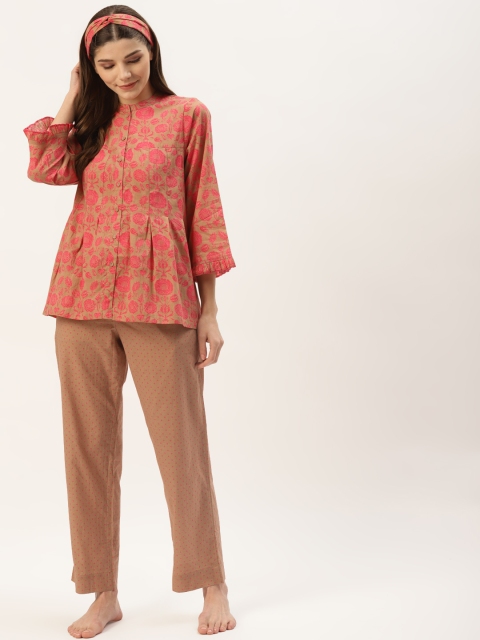 

DREAMSS BY SHILPA SHETTY Women Pink & Beige Printed Night suit
