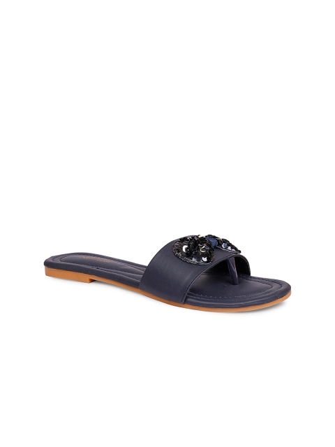 

Sanhose Women Navy Blue Embellished Open Toe Flats