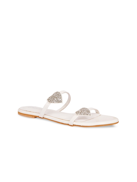 

Sanhose Women White Embellished Open Toe Flats