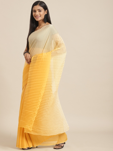 

Nanda Silk Mills Yellow Ombre Organza Pleated Saree