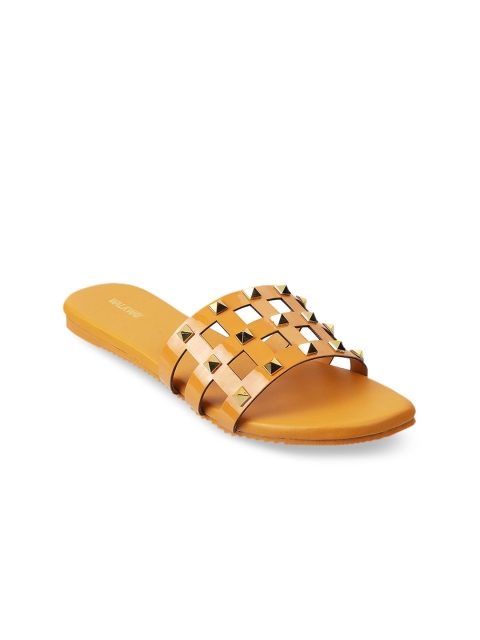 

WALKWAY by Metro Women Yellow Embellished Open Toe Flats with Laser Cuts
