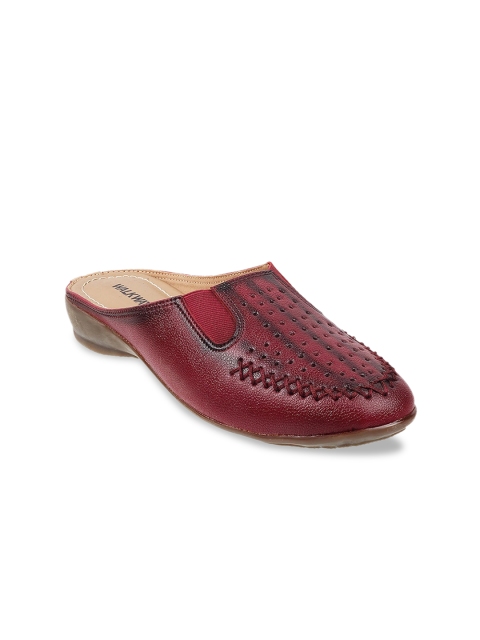 

WALKWAY Maroon Comfort Mules with Laser Cuts