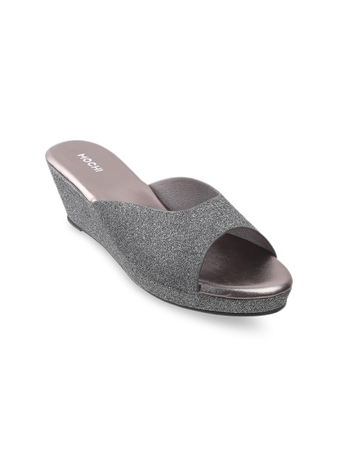 

Mochi Grey Embellished Wedge Peep Toes