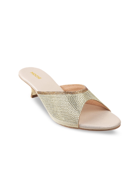 

Mochi Women Gold Embellished Kitten Sandals