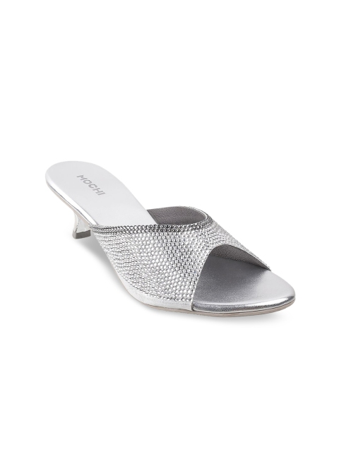 

Mochi Women Silver Embellished Kitten Sandals