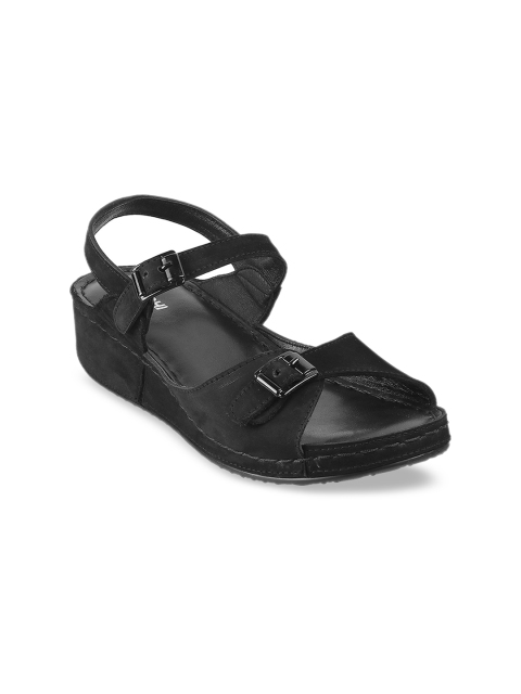 

Mochi Black Open Toe Comfort Sandals with Buckles