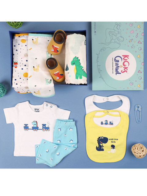 

KICKS & CRAWL Infant Boys Yellow & White Apparel Gift Set