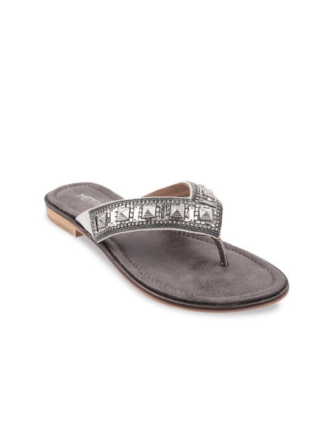 

Metro Women Grey Embellished Open Toe Flats