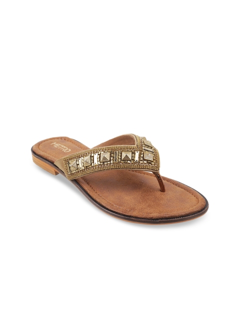 

Metro Women Gold-Toned Embellished Open Toe Flats