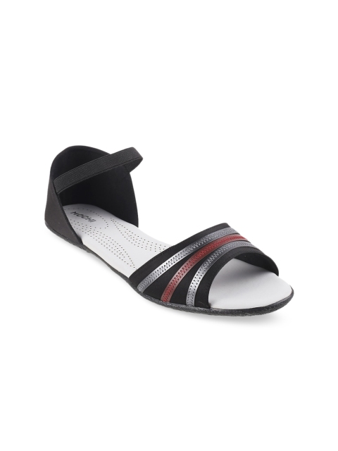 

Mochi Women Black Striped Open Toe Flats