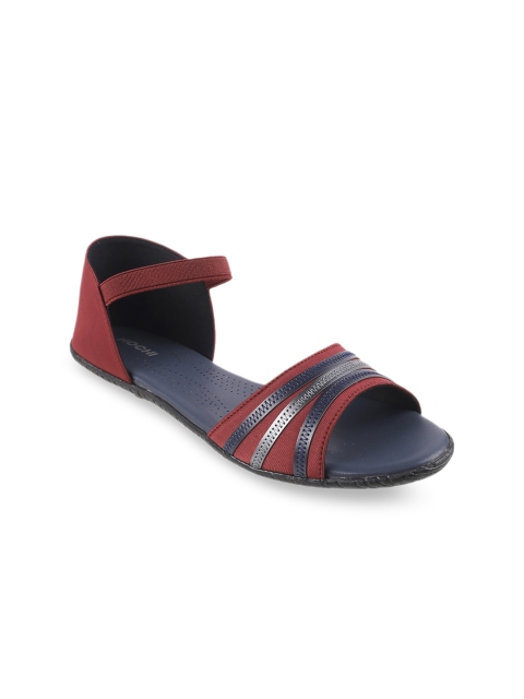 

Mochi Women Maroon & Black Striped Open Toe Flats