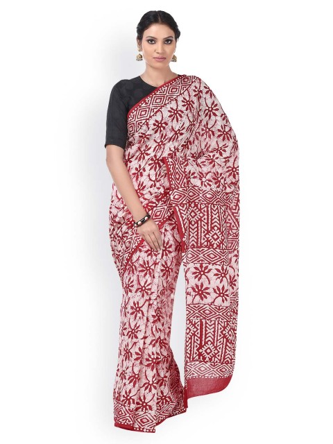

Kalakari India Red & White Batik Hand Block Print Handcrafted Cotton Sustainable Saree