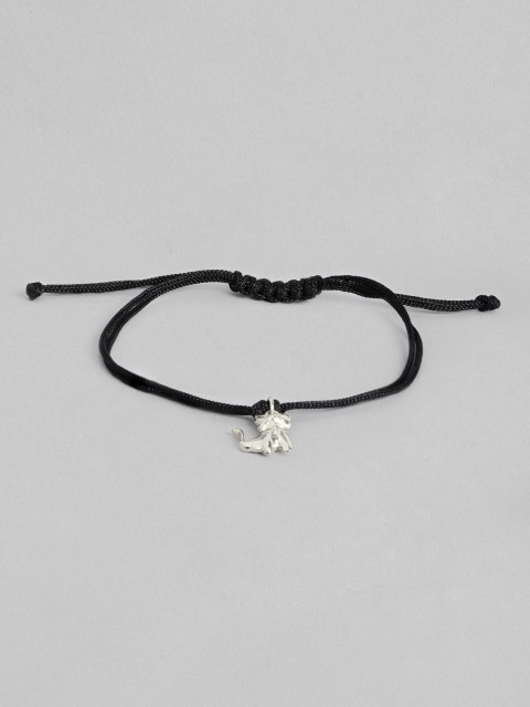 

TRISHONA Girls Black & Silver-Toned Sterling Silver Kitty Charm Thread Anklet