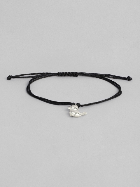 

TRISHONA Girls Black & Silver-Toned Sterling Silver Bird Charm Thread Anklet