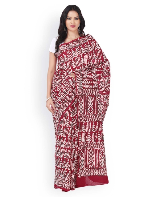 

Kalakari India Red Batik Hand Block Print Handcrafted Cotton Sustainable Saree