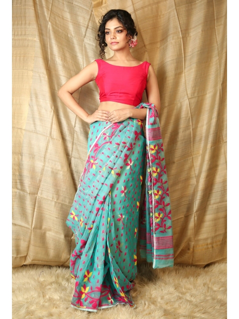 

Charukriti Green & Magenta Floral Silk Cotton Jamdani Saree