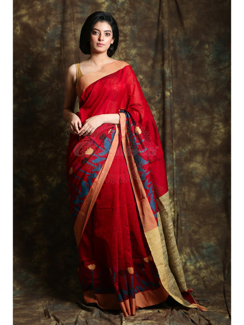 

Charukriti Maroon & Blue Woven Design Zari Saree