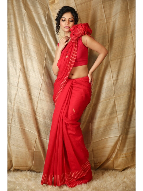 

Charukriti Red & Gold-Toned Woven Design Saree