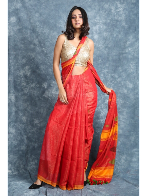 

Charukriti Red & Yellow Temple Style Saree