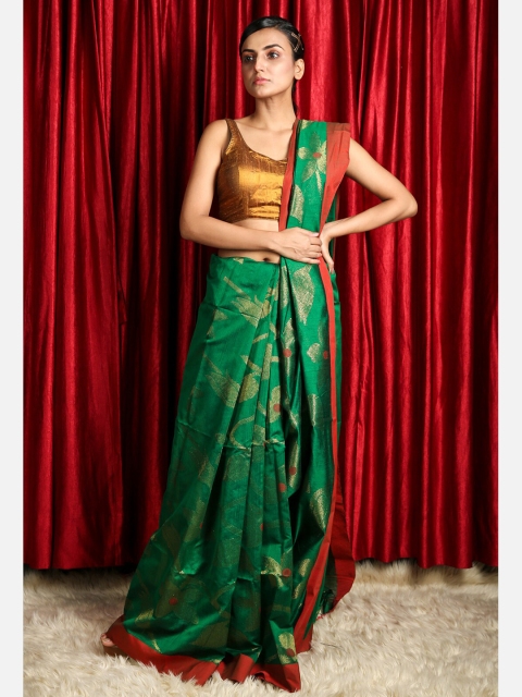 

Charukriti Green & Red Woven Design Zari Saree
