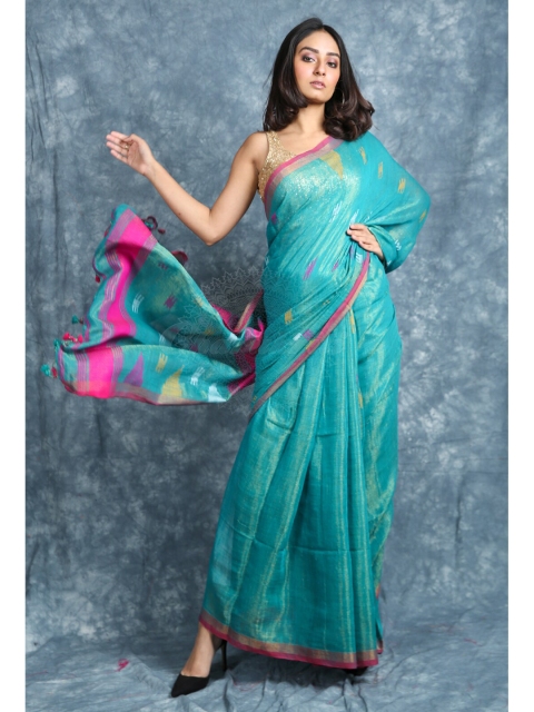 

Charukriti Teal Woven Design Saree