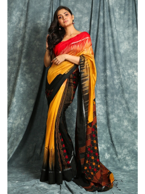 

Charukriti Mustard & Black Saree