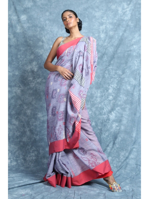 

Charukriti Purple & Pink Paisley Pure Cotton Saree