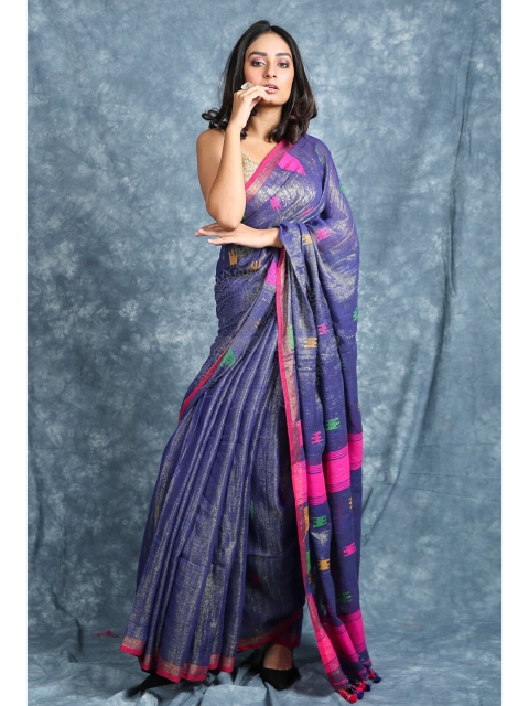 

Charukriti Blue & Pink Woven Design Handloom Saree