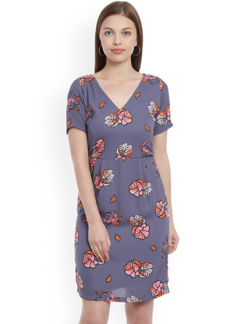 

Zink London Women Charcoal Grey Printed Sheath Dress