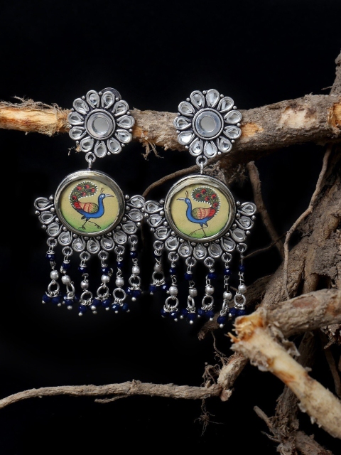 

FIROZA Silver-Plated Oxidised Coin Collection Peacock Earring