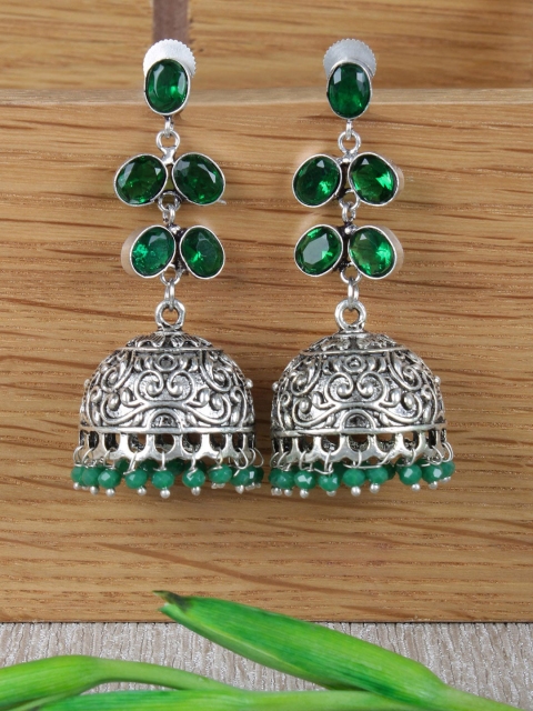 

FIROZA Silver-Toned Dome Shaped Jhumkas Earrings