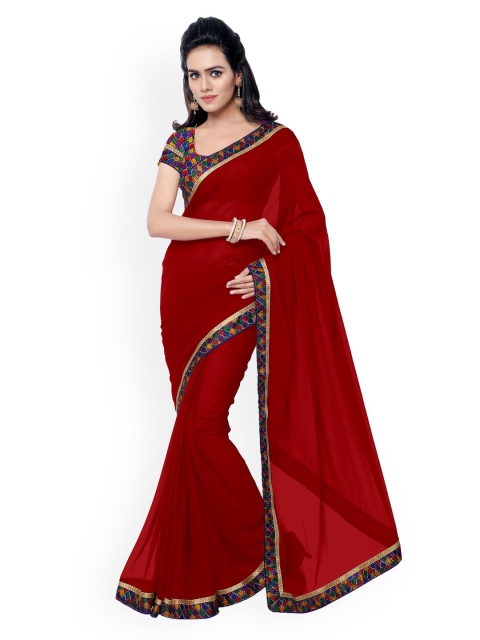 

Silk Bazar Red Faux Georgette Embellished Saree
