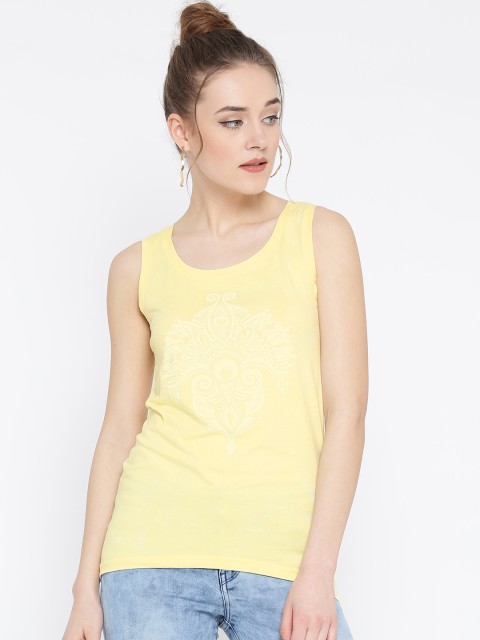 

Pepe Jeans Women Yellow Printed Round Neck Sleeveless T-shirt
