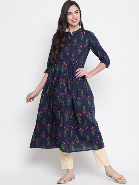 

GLAM ROOTS Women Blue Floral Printed Floral Anarkali Kurta