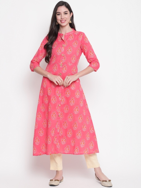

GLAM ROOTS Women Pink Ethnic Motifs Printed Cotton Kurta