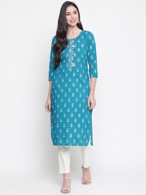 

GLAM ROOTS Women Blue Ethnic Motifs Printed Floral Kurta
