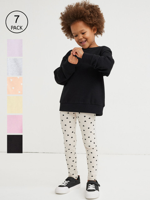 

H&M Girls 7-Pack Jersey Leggings, Beige
