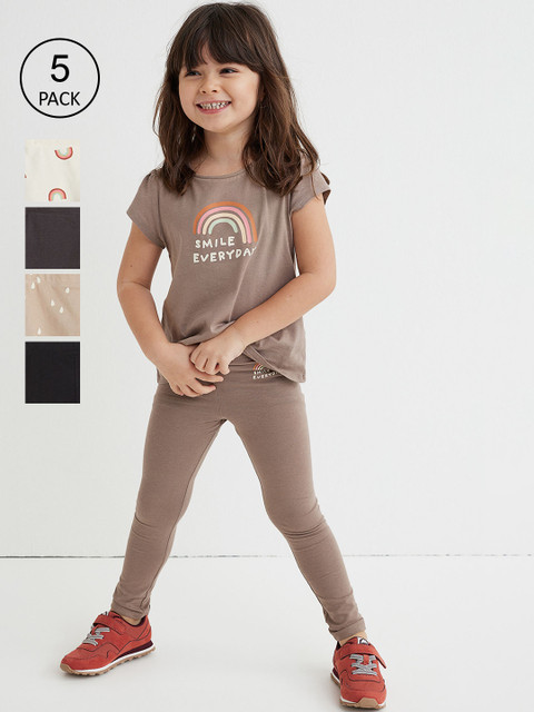 

H&M Girls 5-Pack Cotton Leggings, Cream