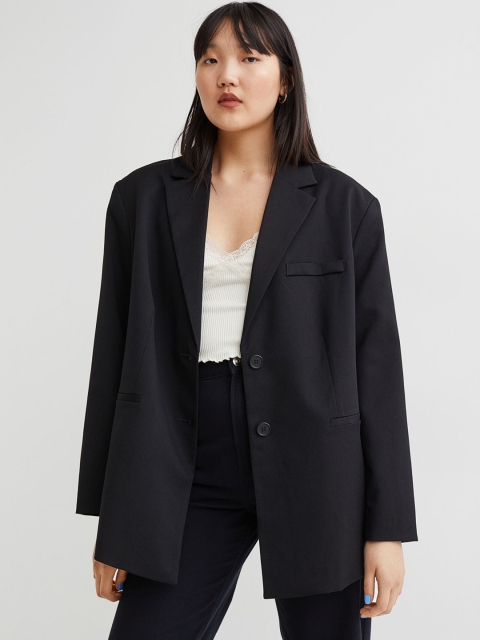 

H&M Women Black Long Jacket