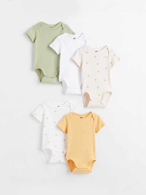 

H&M Girls White & Yellow 5-Pack Short-Sleeved Bodysuits