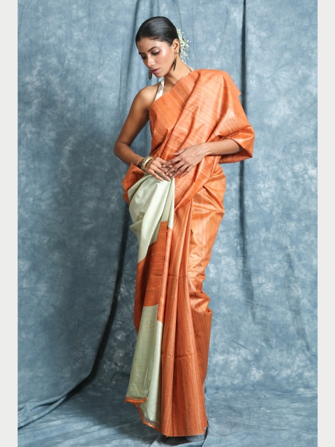 

Charukriti Rust & Cream-Coloured Solid Pure Cotton Saree