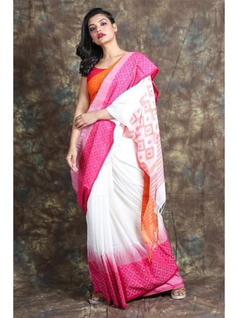 

Charukriti White & Pink Ethnic Motifs Saree