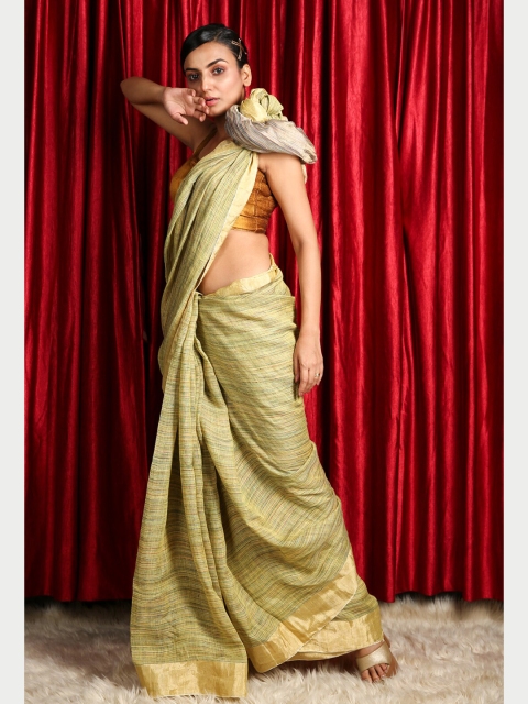 

Charukriti Green & Gold-Toned Woven Design Zari Saree