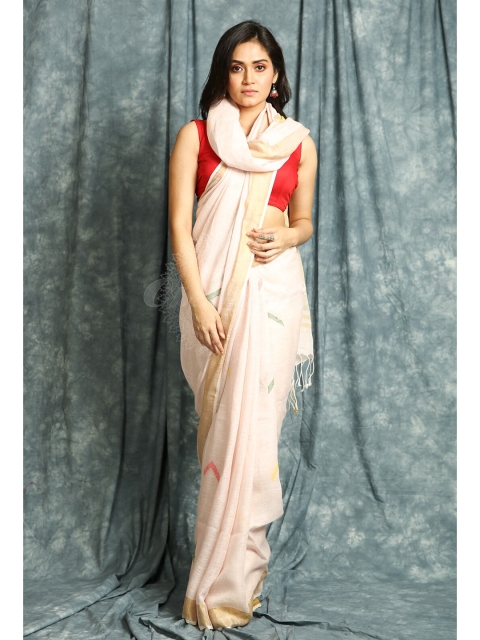 

Charukriti Pink & Gold-Toned Woven Design Zari Saree