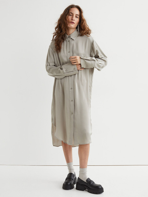 

H&M Women Grey Oversized Shirt Dress