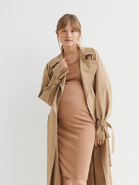 

H&M MAMA Beige Ribbed Cotton Dress