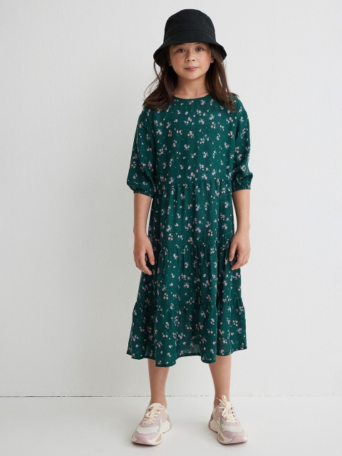 

H&M Girls Green Printed Viscose Dress