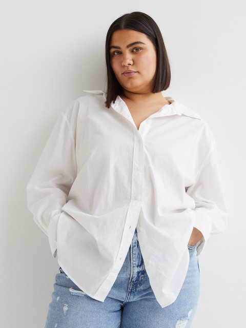

H&M Women White Plus Size Poplin Shirt